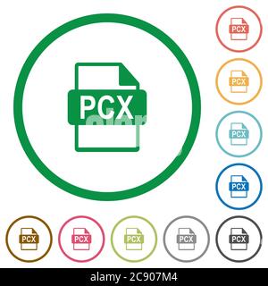 PCX file format flat color icons in round outlines Stock Vector