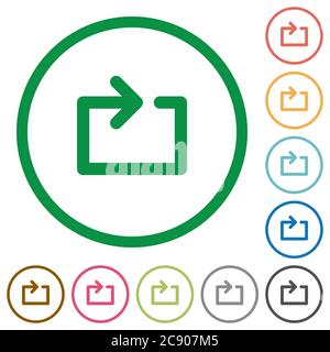 Media loop flat color icons in round outlines Stock Vector