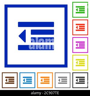 Decrease text indent flat color icons in square frames Stock Vector