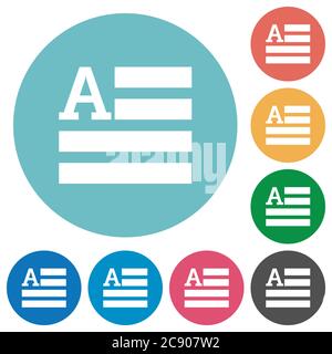 Text initials white flat icons on color rounded square backgrounds Stock Vector