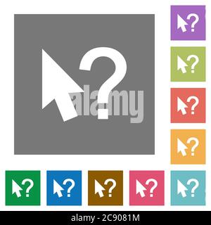Help cursor flat icons on simple color square background. Stock Vector