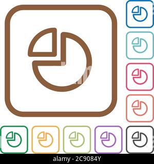 Pie chart simple icons in color rounded square frames on white background Stock Vector