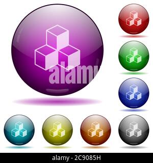 Cubes color glass sphere buttons with sadows. Stock Vector