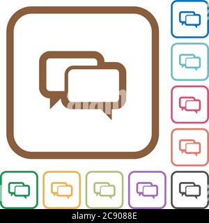 Chat bubbles simple icons in color rounded square frames on white background Stock Vector