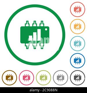 Hardware acceleration flat color icons in round outlines Stock Vector