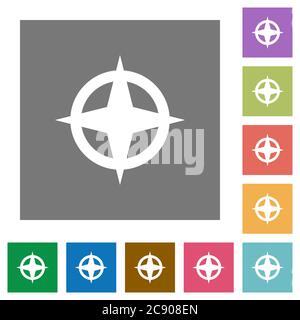 Map directions simple icons in color rounded square frames on white ...