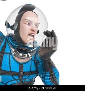 retro space astronaut jeering, 3d illustration Stock Photo