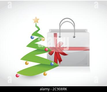 Christmas shopping and tree illustration design over a white background Stock Vector