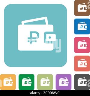 Ruble wallet white flat icons on color rounded square backgrounds Stock Vector