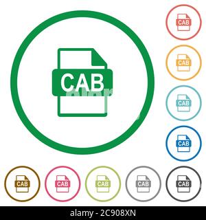 CAB file format flat color icons in round outlines Stock Vector