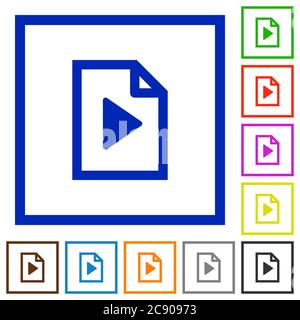 Playlist flat color icons in square frames Stock Vector