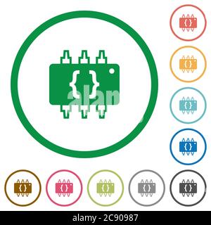 Hardware programming flat color icons in round outlines Stock Vector