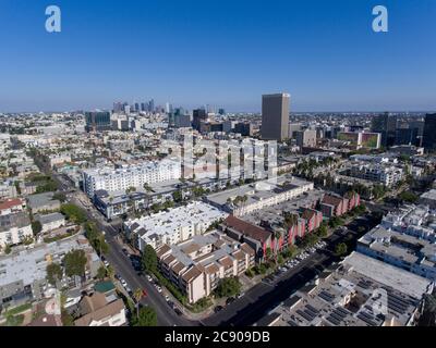 Los Angeles, California, USA - July 24, 2020: afternoon aerial view towards 3rd St Koreatown near downtown LA Stock Photo