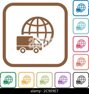 International transport simple icons in color rounded square frames on white background Stock Vector