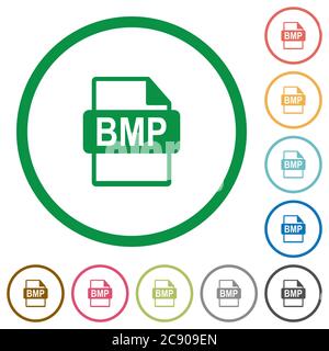 BMP file format flat color icons in round outlines Stock Vector