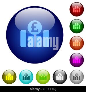 Pound graph icons on round color glass buttons Stock Vector