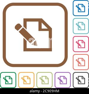 Edit simple icons in color rounded square frames on white background Stock Vector