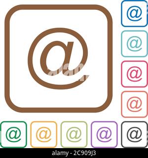 Email symbol simple icons in color rounded square frames on white background Stock Vector