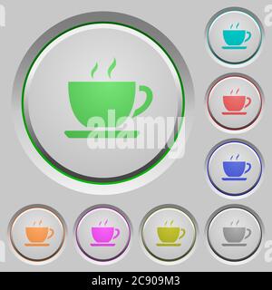 Coffee color icons on sunk push buttons Stock Vector