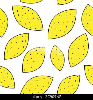 seamless pattern with doodled lemons on the white background. Vector illustration Stock Vector