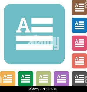 Text initials white flat icons on color rounded square backgrounds Stock Vector