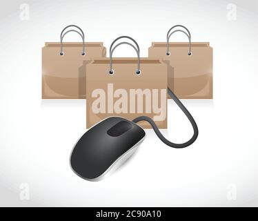 Shopping bags and mouse cable illustration design over a white background Stock Vector