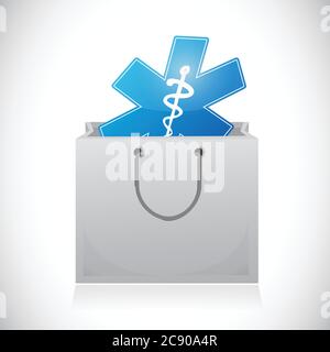 Medical supplies on a box. illustration design over a white background Stock Vector