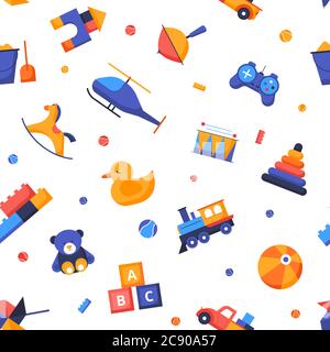 Toys - vector flat design style seamless pattern Stock Vector
