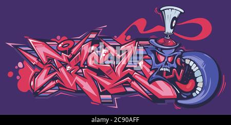 Abstract Word Lets Graffiti Style Font Lettering And Cartoon Spray Can Vector Illustration Art Stock Vector