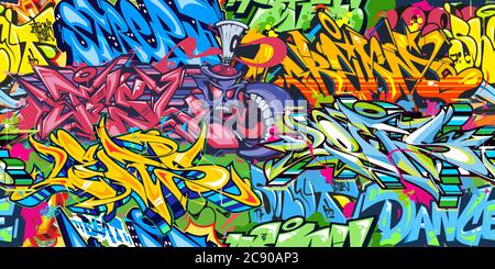 Abstract Colorful Graffiti Street Art Seamless Pattern. Vector Illustration Background Art Stock Vector