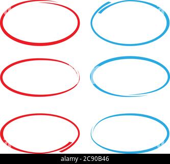 red and blue circular doodles or drawn circles for marking isolated on white vector illustration Stock Vector