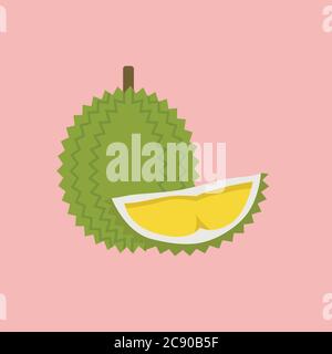 Durian with cut piece in flat style. Summer tropical fruit. Vector illustration Stock Vector