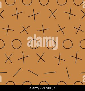 Tile x o noughts and crosses black on brown vector seamless repeat pattern surface design Stock Vector