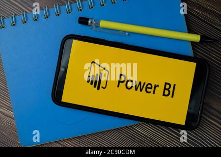 Microsoft Power BI application on Smartphone screen. Power BI is a ...