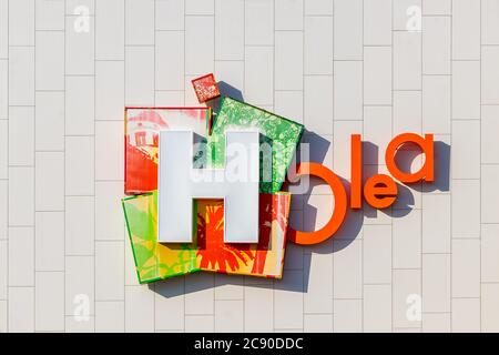 Huelva, Spain - July 27, 2020: Logo of Holea Shopping center. Holea is a major mall in Huelva it opened in late 2013. Holea is a outdoor mall Stock Photo