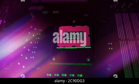 RGB pink lights inside CPU processor, computer concept Stock Photo