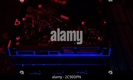 Hard disk data concept in red and blue rgb lights Stock Photo