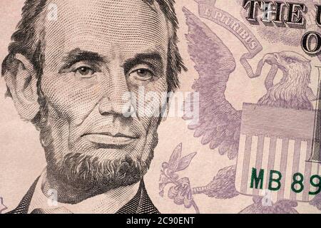Close-up of US five dollar bill Stock Photo