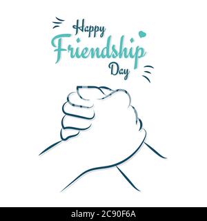 Happy Friendship Day, friends holding hand, love flat illustration poster, vector Stock Vector