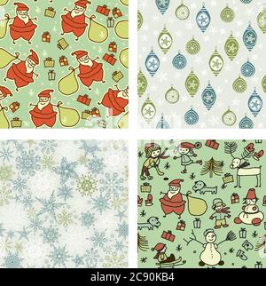 Set of four seamless christmas pattern Stock Vector