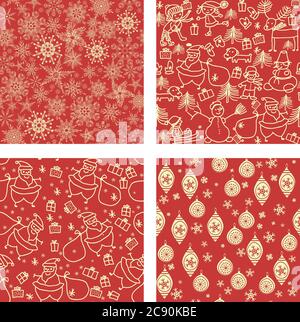 Set of four seamless christmas pattern Stock Vector