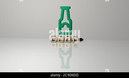 3D illustration of BEER graphics and text made by metallic dice letters for the related meanings of the concept and presentations. alcohol and background Stock Photo