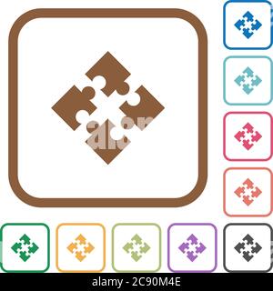 Modules simple icons in color rounded square frames on white background Stock Vector