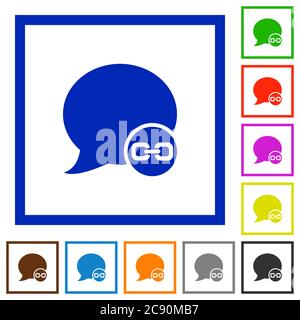 Blog comment attachment flat color icons in square frames Stock Vector