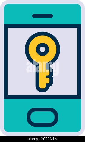 smartphone with key symbol icon over white background, line style ...