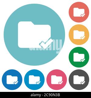 Folder ok white flat icons on color rounded square backgrounds Stock Vector