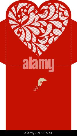 Paper lace envelope template. Wedding invitation envelope mock-up for laser cutting. Vector illustration Stock Vector