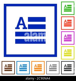 Text initials flat color icons in square frames Stock Vector