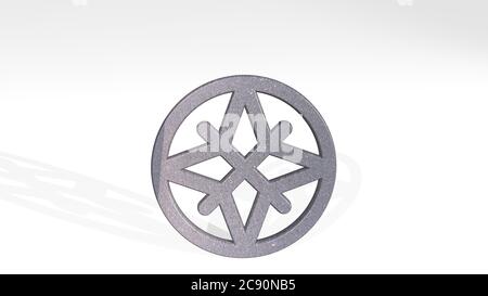 COMPASS made by 3D illustration of a shiny metallic sculpture casting shadow on light background. design and icon Stock Photo