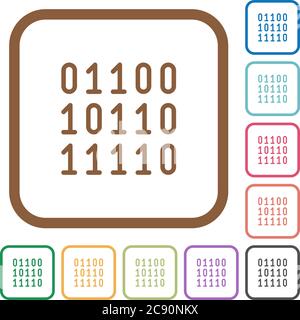 Binary code simple icons in color rounded square frames on white background Stock Vector